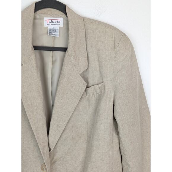 Talbots Blazer Jacket Irish Linen Coastal Neutral Spring Summer Beige Size 10 - Picture 2 of 9